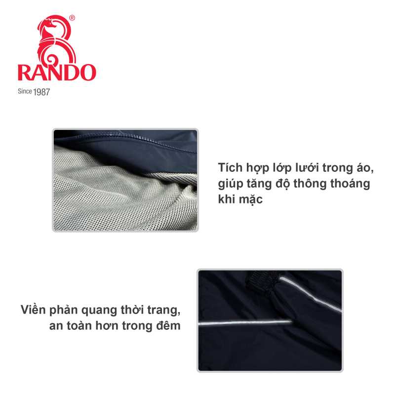 Bộ quần &aacute;o mưa cao cấp Ranmotion RANDO - Thiết kế &aacute;o 2 lớp th&ocirc;ng tho&aacute;ng & phản quang an to&agrave;n