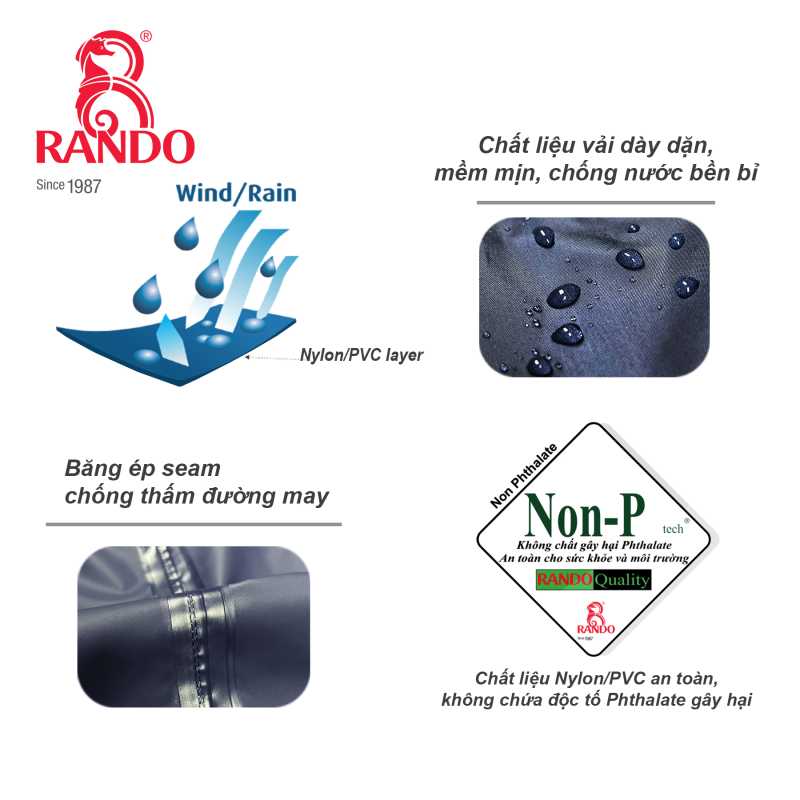 Chất liệu vải Nylon/PVC chống thấm tuyệt đối