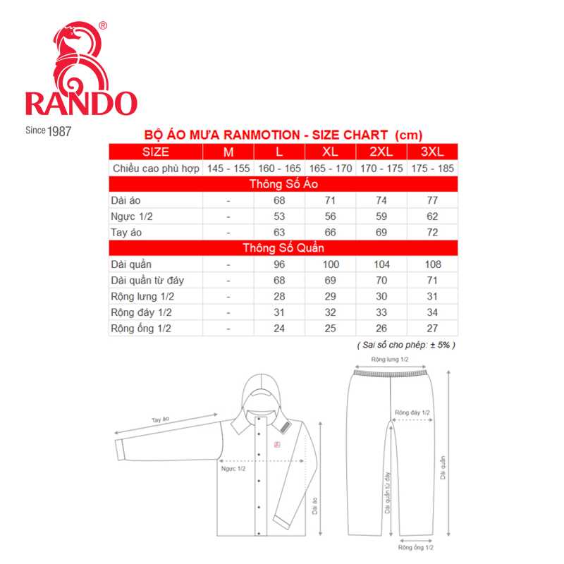 Size Bộ Quần &Aacute;o Mưa Ranmotion