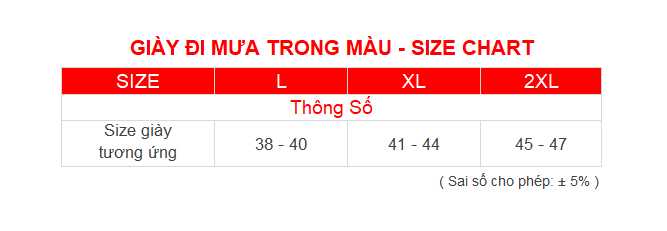 Size Gi&agrave;y Đi Mưa Trong M&agrave;u RANDO